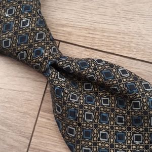 SANTOSTEFANO Blue Black Bronze Diamond Pattern Vintage‎ Mens Silk Tie